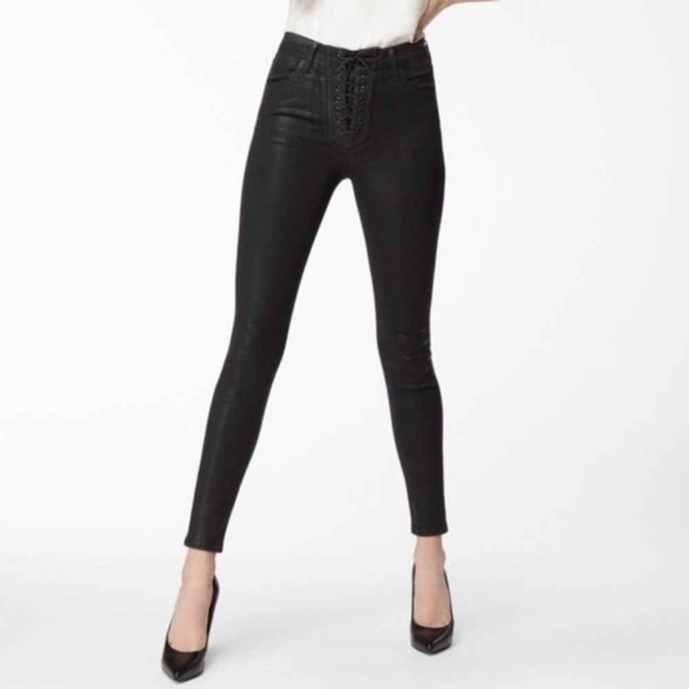 J BRAND x STEPH SHEP High Rise Lace Up In Coated Vendetta Black